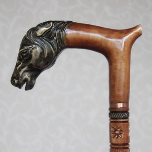 Walking cane Horse Carved handle and shaft with horseshoes Hiking stick Carved cane Wooden walking stick from Ukraine Walking sticks canes