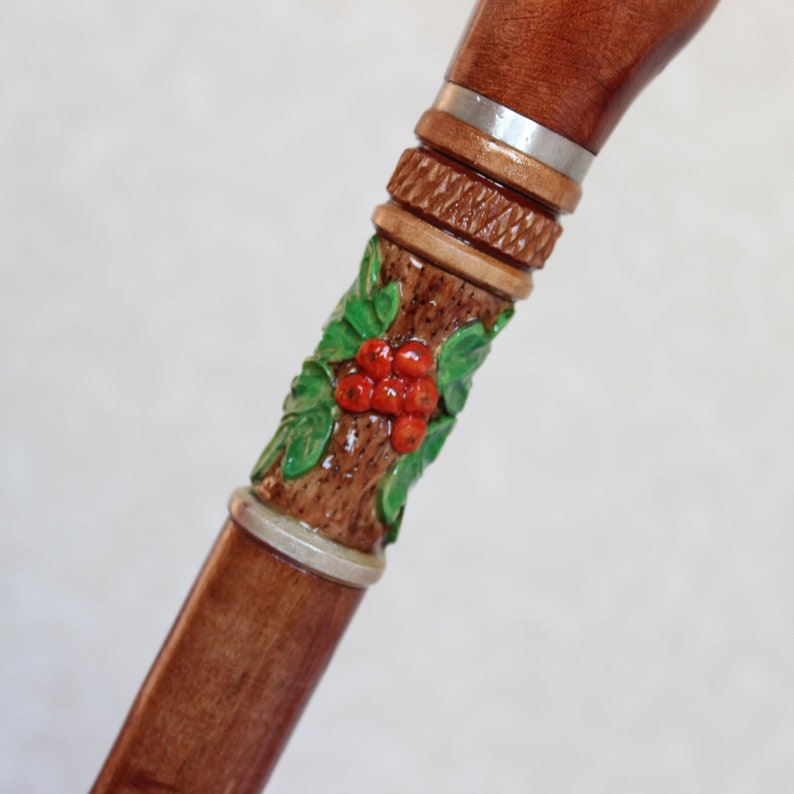 Christmas cane with Santa Hand carved handle and shaft Custom Etsy