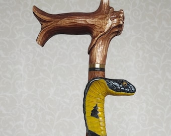 Hand Carved Cobra Snake Wooden Walking Cane - Handmade Staff