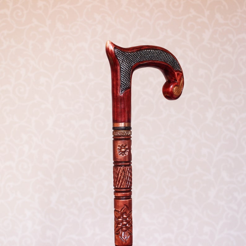 Hand Carved Walking Cane With Carved Handle and Shaft Hiking Etsy Canada