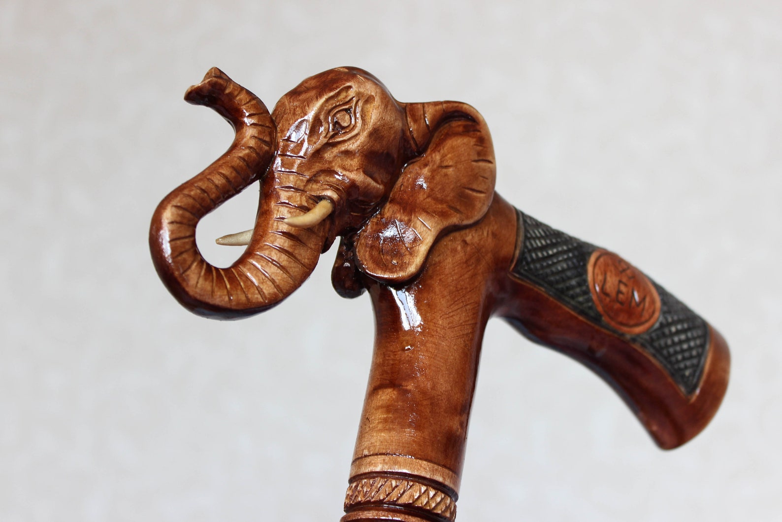 Elephant walking cane Hand carved handle and staff Hiking Etsy