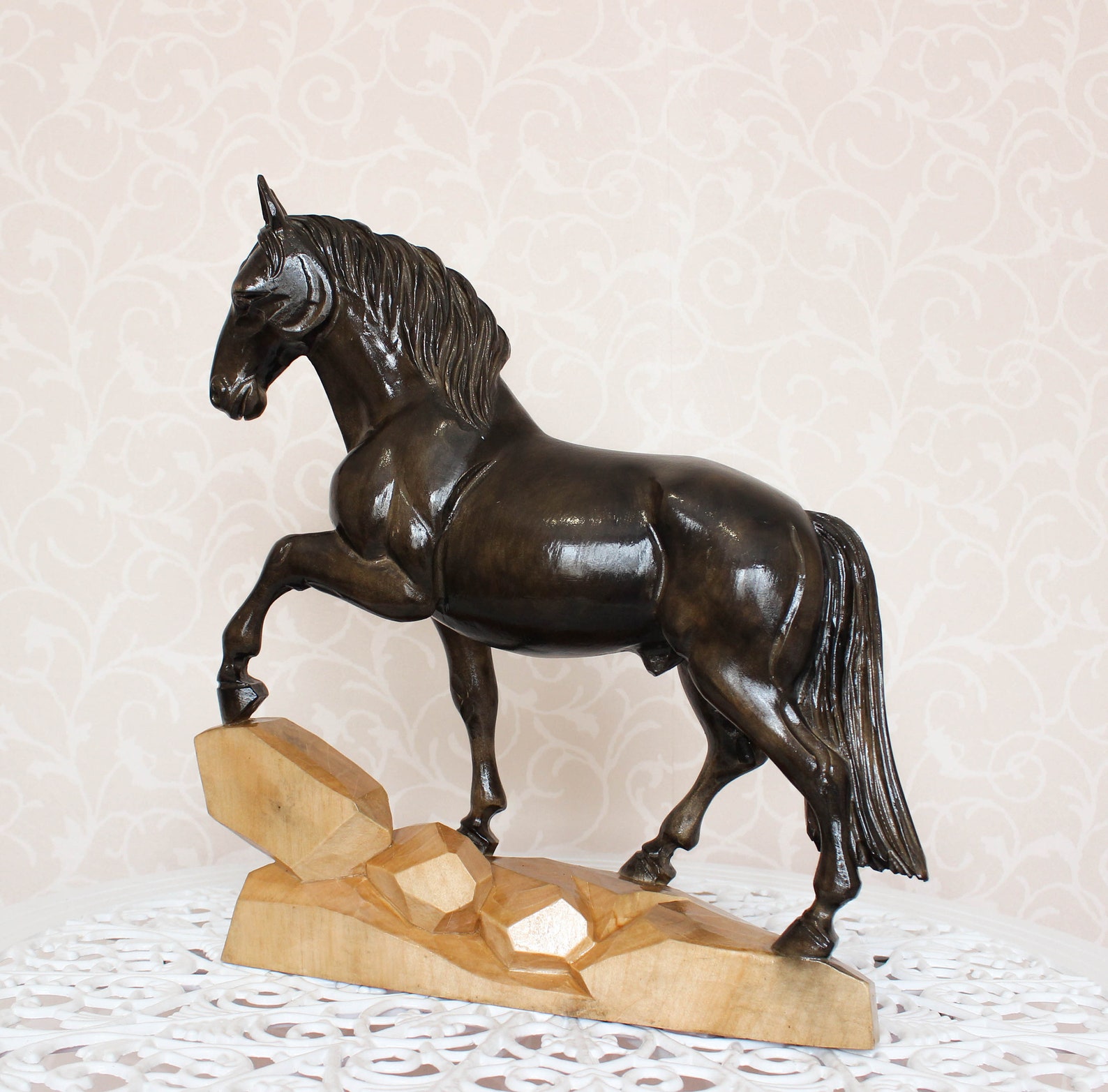 Horse Wooden Sculpture L13x H14x W4 Dark Etsy