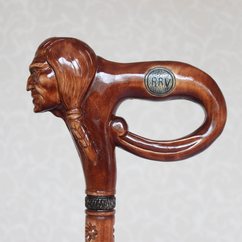 Custom walking cane with American Indian on the top Hand Etsy