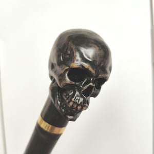 Wooden cane Black Skull carved handle Hiking sticks high quality Wood craft stick Handmade carved cane, Gift for hikers Wooden walking cane
