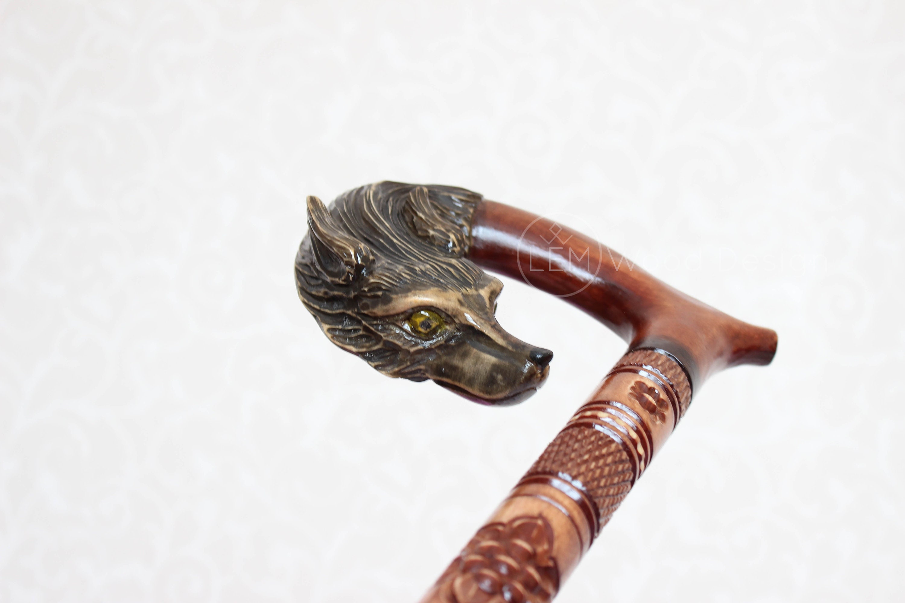Hand carved walking stick Fox with craft handle and staff Etsy