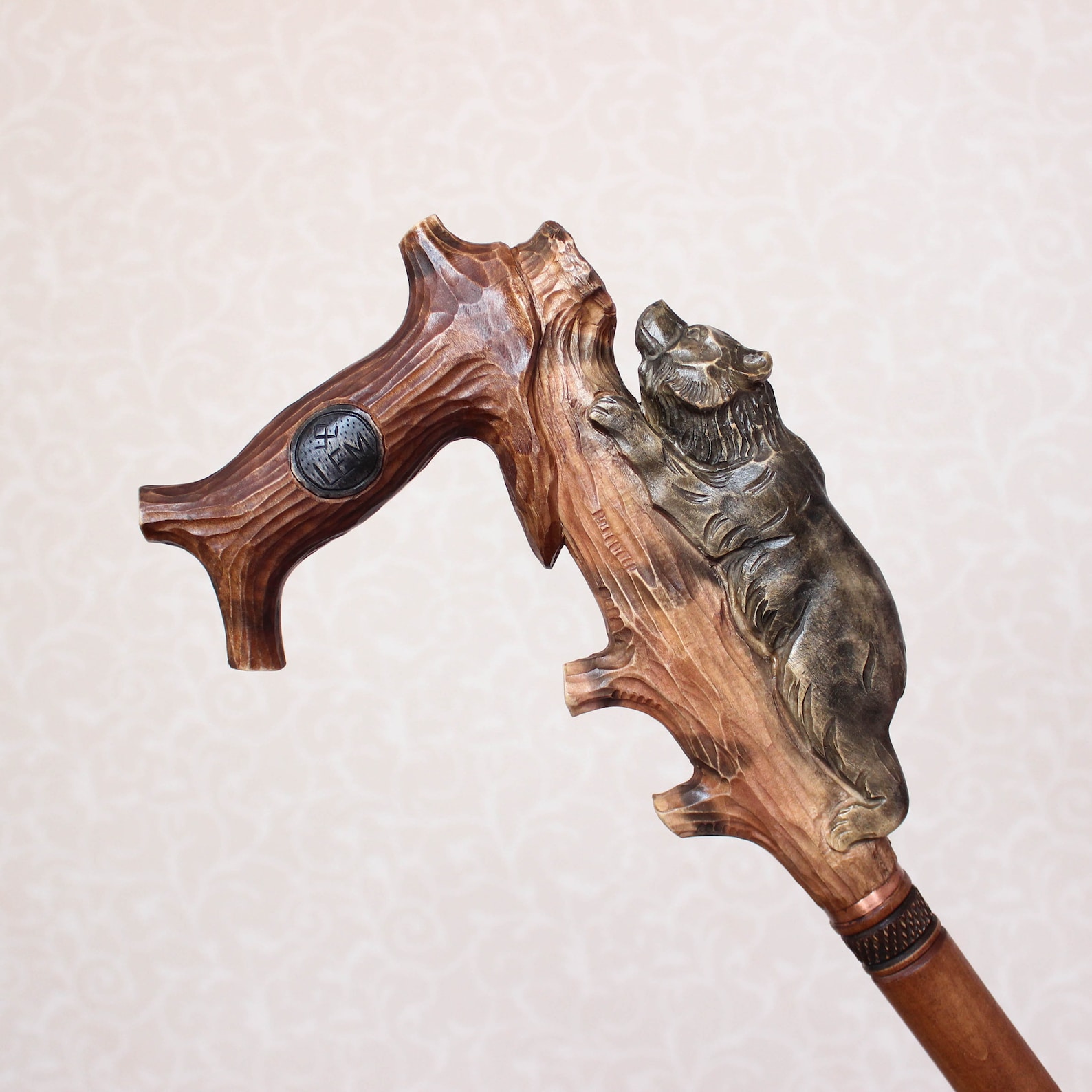 Grizzly wooden cane Hand carved handle and simple staff Hiking Etsy