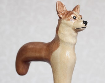 Hand Carved Chihuahua Walking Cane: Wooden Hiking Stick