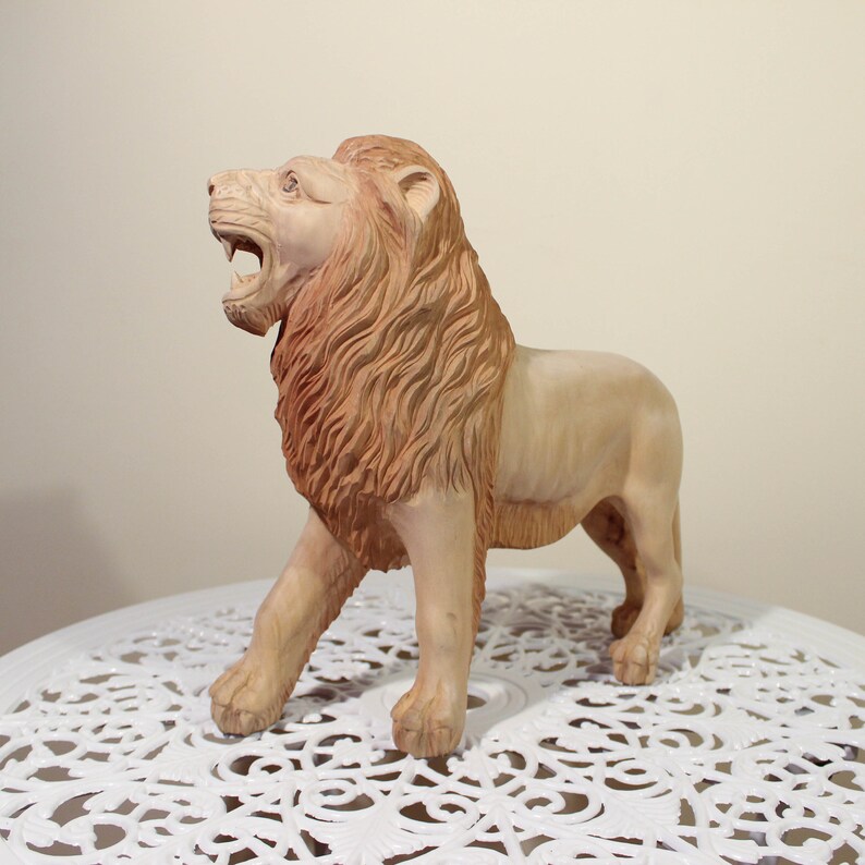 Lion sculpture en bois L13x H125x W5 Wood Etsy