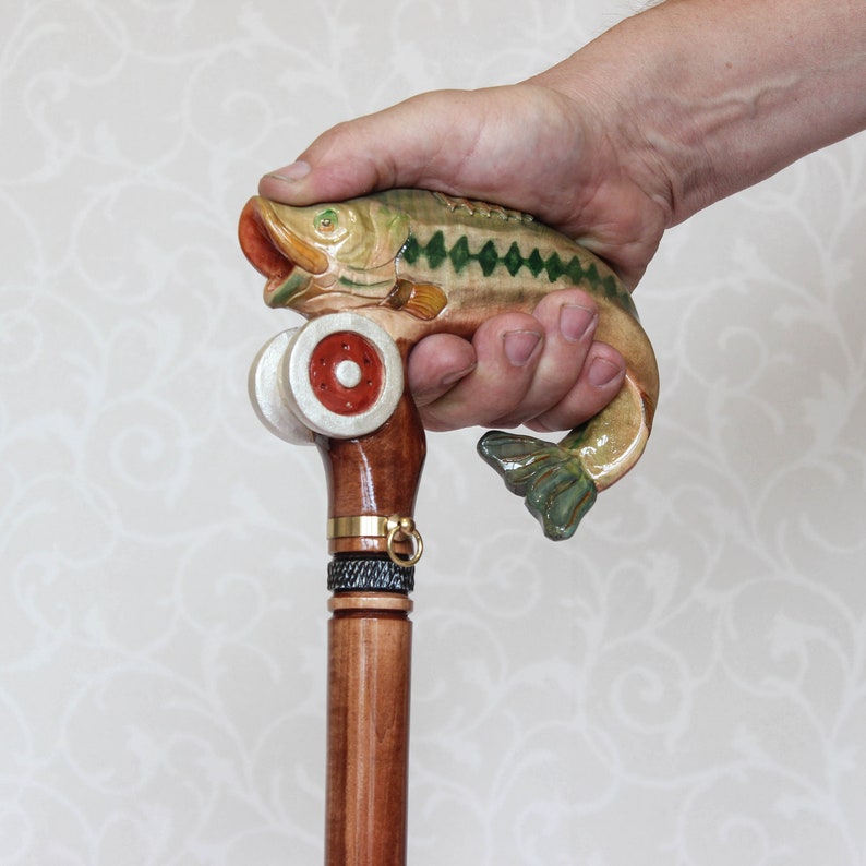 Walking Cane With Fish Largemouth Bass Cane Hiking Stick Hand - Etsy