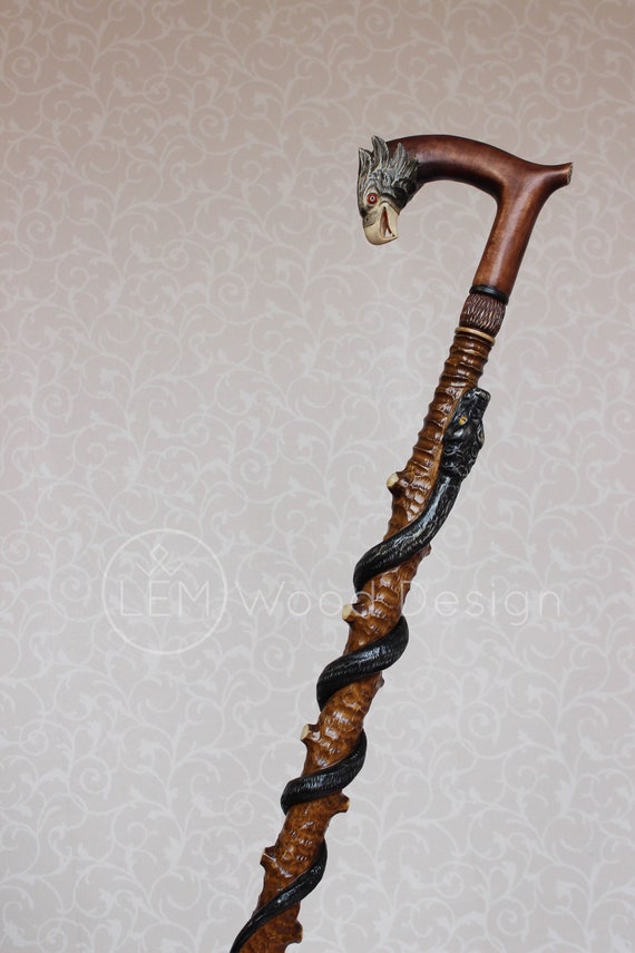 Walking Sticks Eagle Snake Carved Handle Wooden Cane Hand Carving Hiking Stick Canes