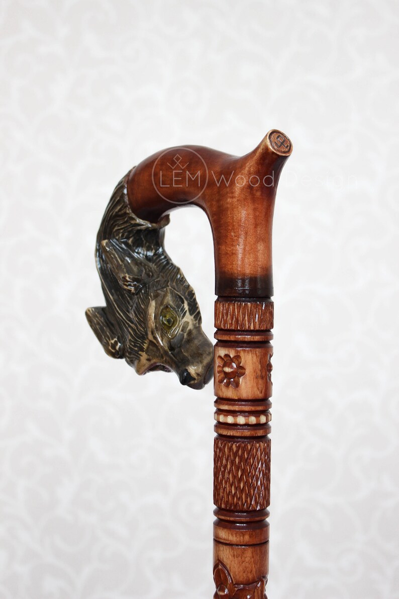 Hand carved walking stick Fox with craft handle and staff Etsy