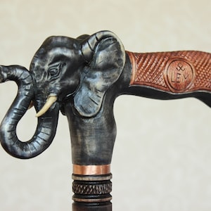 Black Elephant wooden cane Hand carved handle and staff Style walking stick Wood elephant cane  Gift Hiking stick Canes and Walking sticks