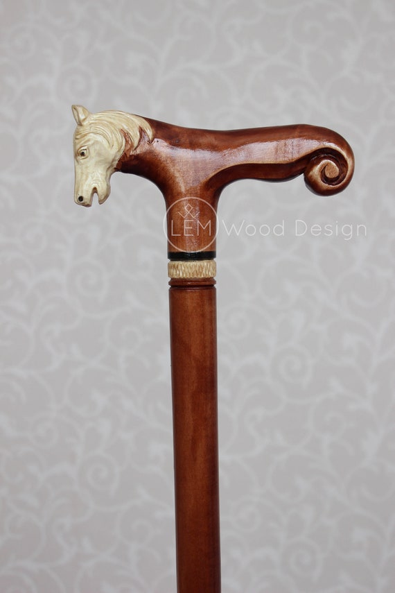 Elegant Wooden Cane For Women Horse Carved Handle Wood Walking Stick Hand Hiking Canes Gift Hiker