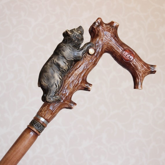 Bear Walking Cane Hand Carved Handle And Simple Staff Hiking Stick Wooden Grizzly Wood Handmade Sticks Canes From Ukraine
