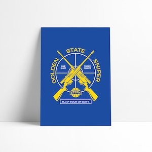 Golden State Sniper Warriors Steph Curry NBA Blue Basketball Print Printable Downloadable Wall Art Poster Digital Download