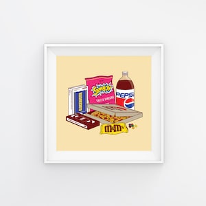 Blockbuster Video Pepsi Pizza Hut VHS Night Pop Art Print Poster Illustration Wall Art Square Downloadable