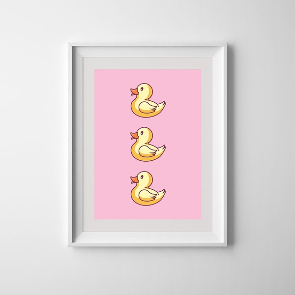 Three Rubber Ducks Bathroom Pop Art Printable Print Poster Wall Decor Minimal Artwork Downloadable Digital
