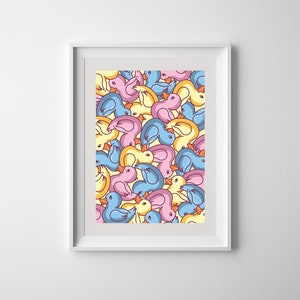 Rubber Ducks Abstract Pattern Yellow Rainbow Bathroom Pop Art Printable ...