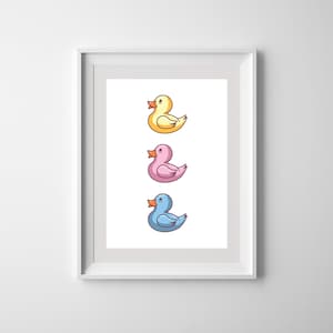 Three Rubber Ducks Rainbow Bathroom Pop Art Printable Print Poster Wall Decor Minimal Artwork Downloadable Digital
