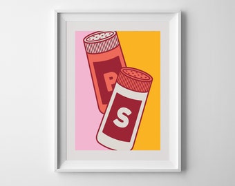 Salt and Pepper Shakers Kitchen Pop Art Printable Print Poster Wall Decor Artwork Downloadable Digital