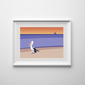 Pelican Sunset Beach Western Australia Printable Print Poster Wall Art Minimal Artwork