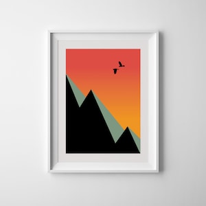 Black Cockatoo Mountains Hills Australia Sunset Printable Print Poster Wall Art Minimal Artwork