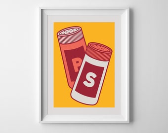 Salt and Pepper Shakers Kitchen Pop Art Printable Print Poster Wall Decor Artwork Downloadable Digital
