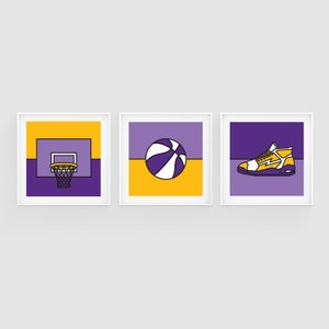 Set Of 3 Los Angeles Lakers Basketball Sneaker Pop Art Printable Wall Print Poster  Decor Artwork