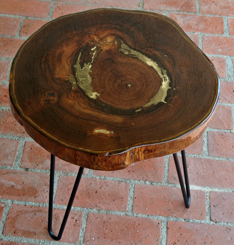 Wood Chair Side Table Art Round Crocodile Or Satin Image 0