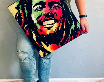 Bob Marley Portrait Painting – 16x20 Acrylic on Canvas | Reggae Wall Art | Music-Inspired Home Decor | Hand-Painted Original