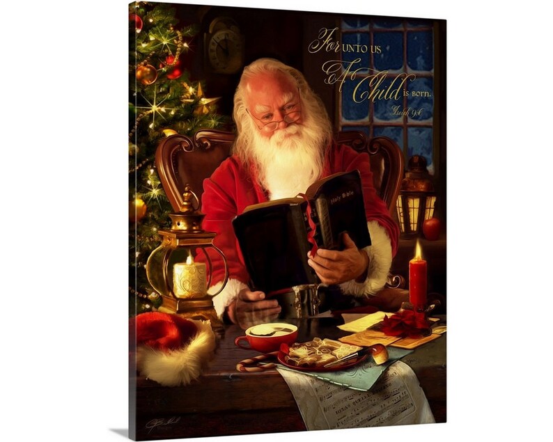Santa Reading Bible Canvas Wall Art Print Christmas Wall Etsy