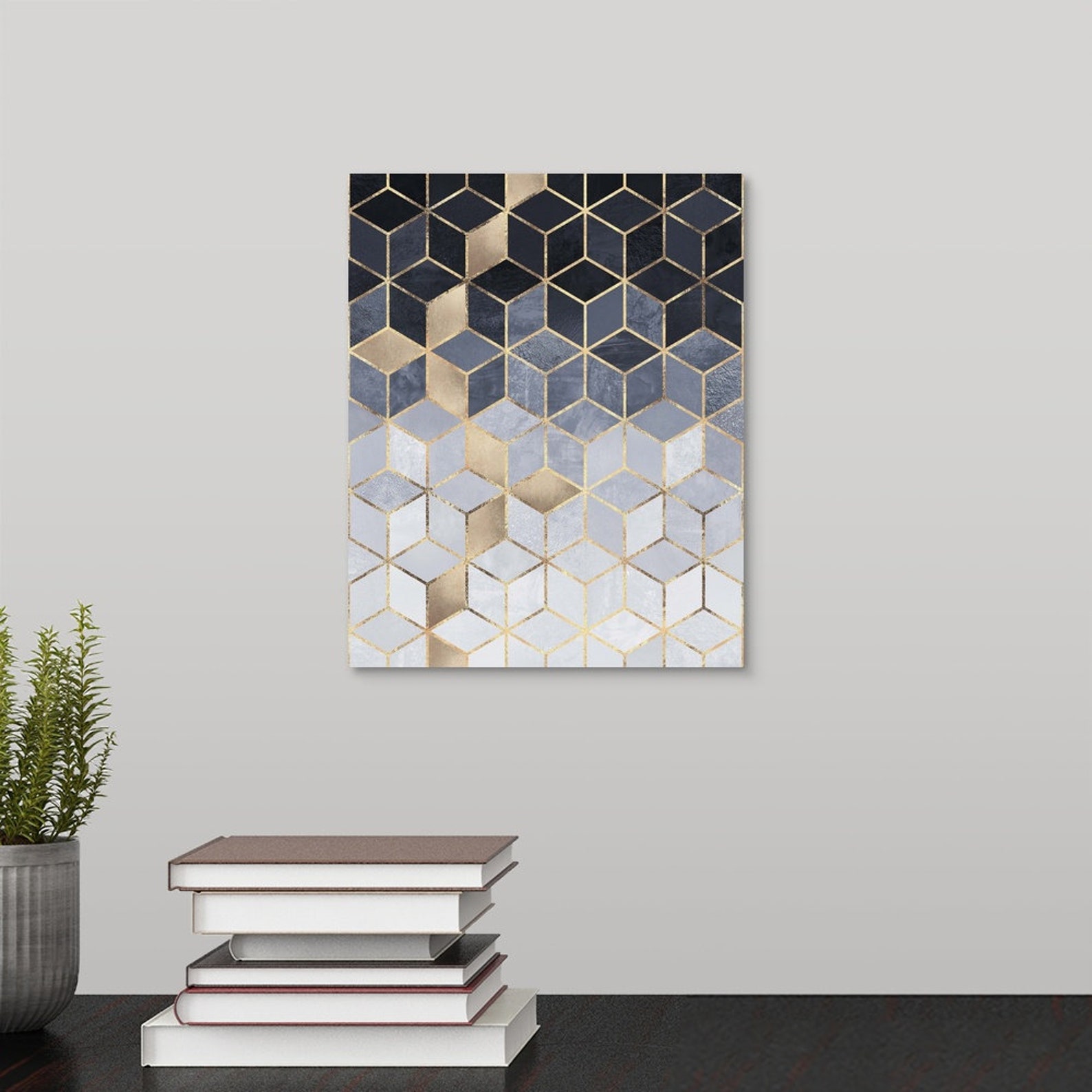 Soft Blue Gradient Cubes Canvas Wall Art Etsy