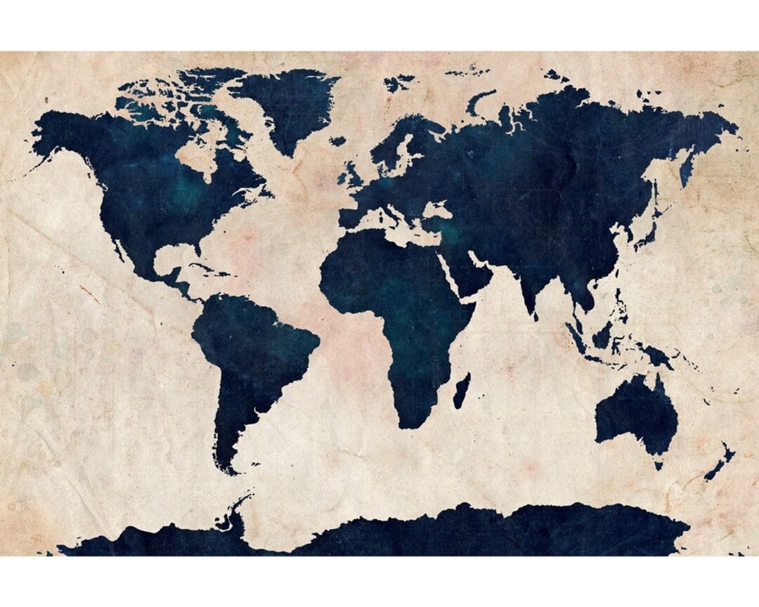 World Map Distressed Navy Metal Wall Art Print - Etsy