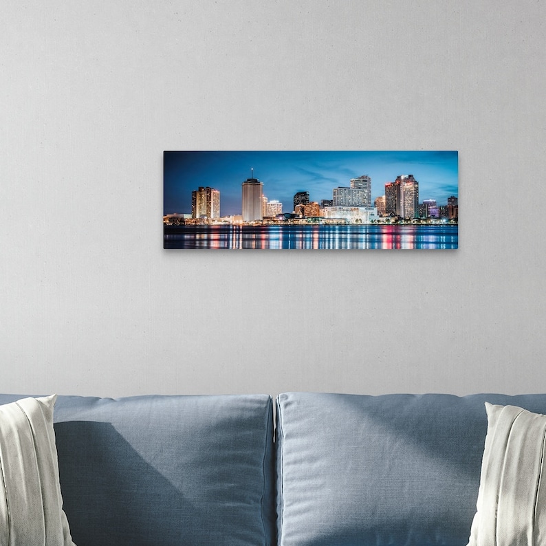 Panoramic Acrylic Wall Art Print New Orleans Skyline Colorful Reflections 36x12