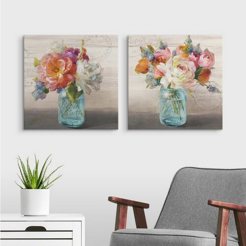 French Cottage Bouquet Canvas Wall Art Print Set Flower Home - Etsy