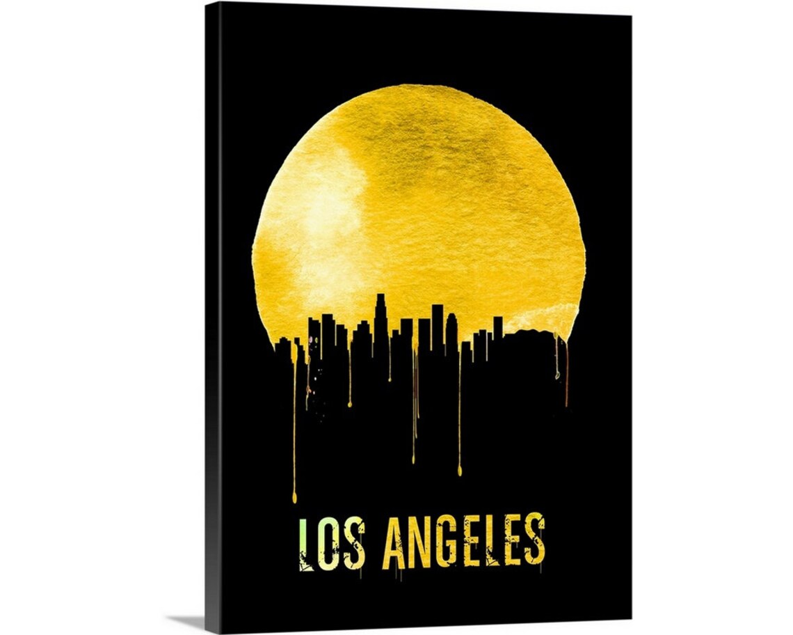Los Angeles Skyline Yellow Canvas Wall Art Print Etsy