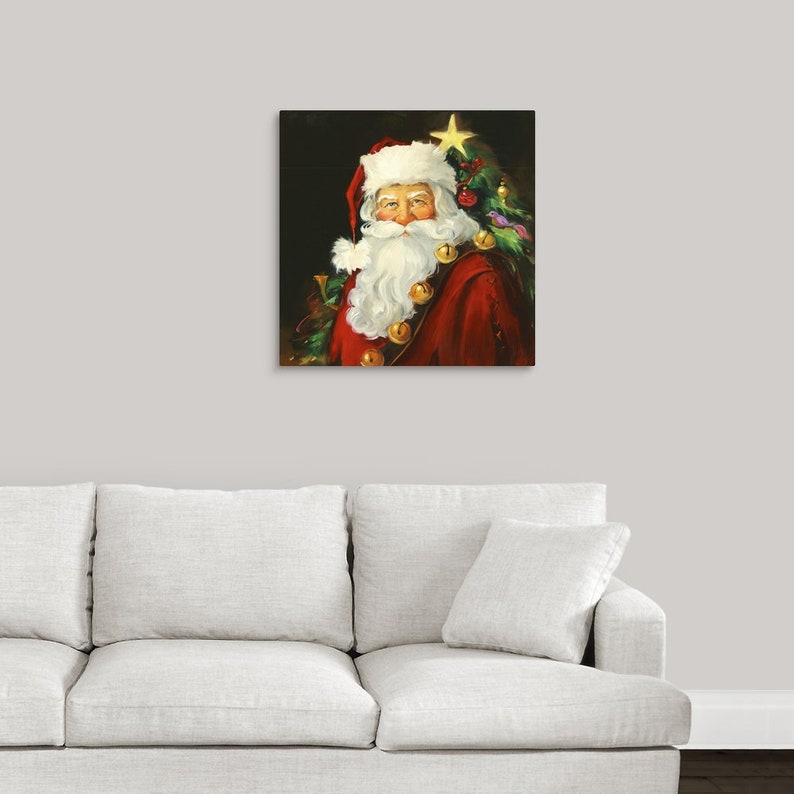 Santa With Christmas Tree Canvas Wall Art Print Christmas - Etsy