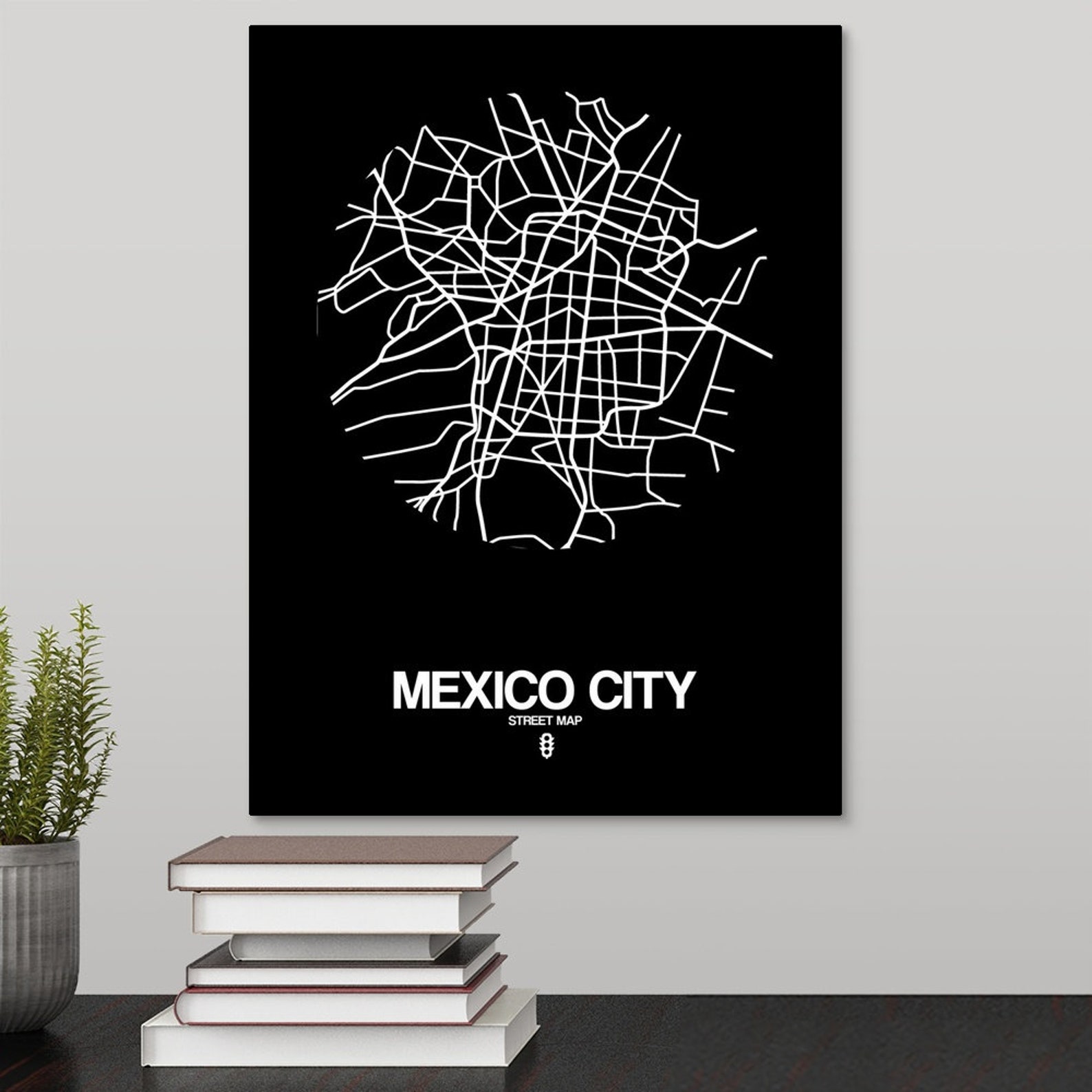 Mexico City Street Map Black Canvas Wall Art Print Etsy