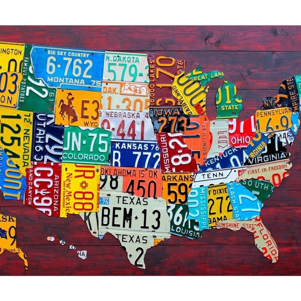 License Plate Map USA Large - Metal Wall Art Print