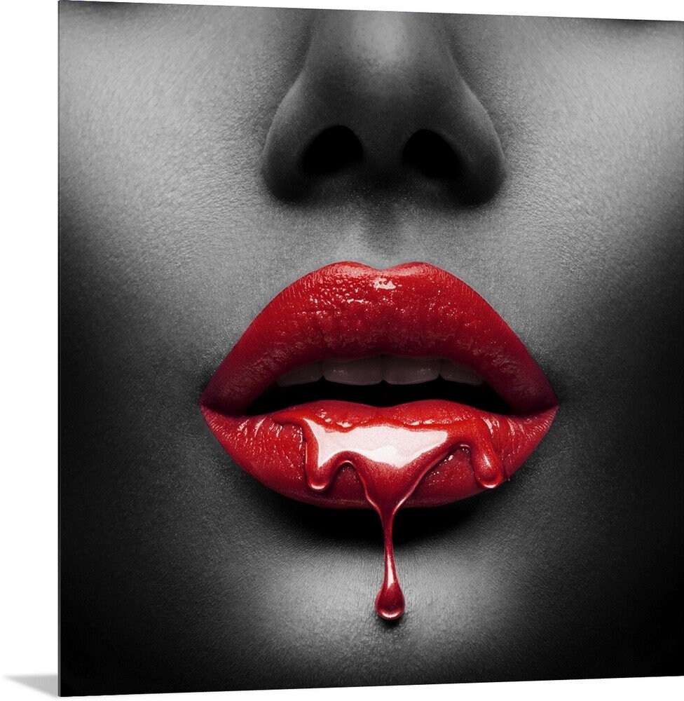 Model With Red Paint Dripping From Her Lips Metal Wall Art Etsy