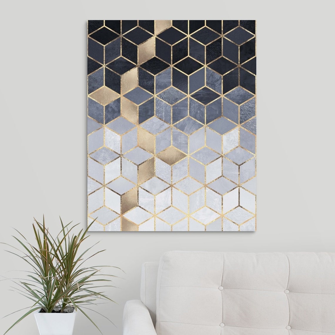 Soft Blue Gradient Cubes Canvas Wall Art Etsy