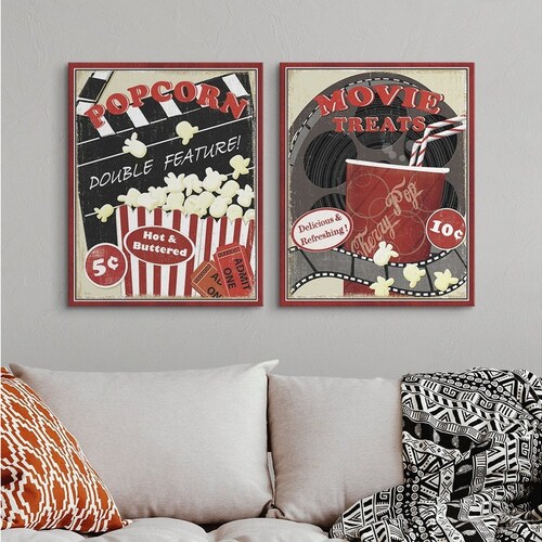 At the Movies Canvas Wall Art Print Set Home Theater Home Etsy