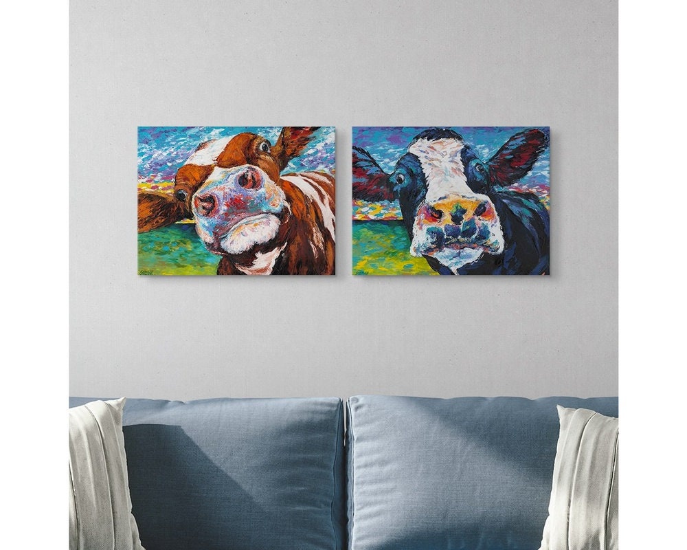 Curious Cow Canvas Wall Art Print Set Farmhouse Home Decor Etsy