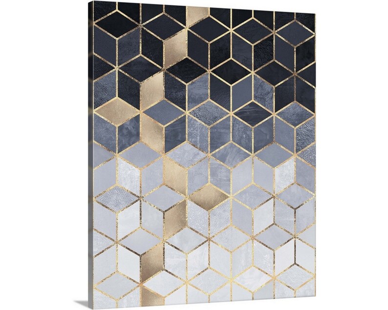 Soft Blue Gradient Cubes Canvas Wall Art Etsy
