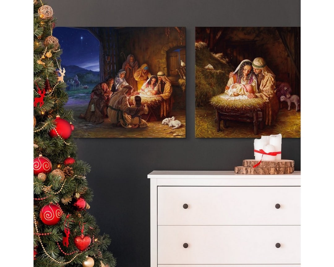 Nativity Canvas Wall Art Print Set Christmas Wall Decor Etsy Nederland