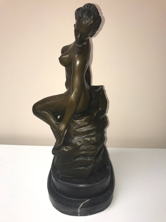 Sexy Naked Beach Boobs - Naked Girl Statue - Big Breasts - Real Bronze - Beach Rock - Naked Woman On  Rock - Hair Tied - Sexy Body - Hot Legs - 15.7 Inch Height
