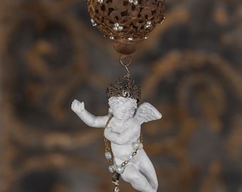 Antique Cherub Hanging Tea Lights + Lampada with Cherubs and Jeweled Swag + Cherub Candle Light + Hanging Candle Light