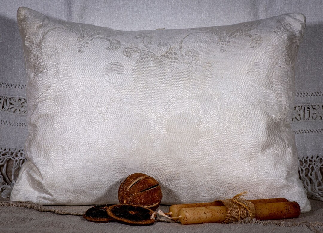 Farmhouse Pillow Vintage Damask Boudoir Pillow Antique Etsy