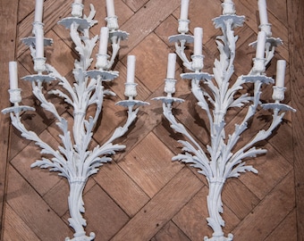 One Left - Antique Bronze Sconces: White Chalk Paint, 7-Candle Farmhouse Lighting