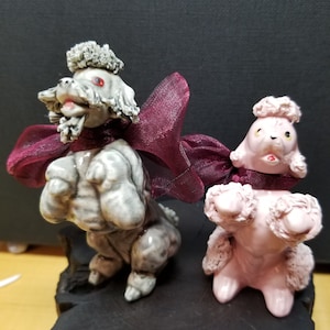 Vintage Spaghetti Poodle Pair + Begging Ceramic Poodles + Sitting Poodle Statues + Collectible Ceramic Poodles